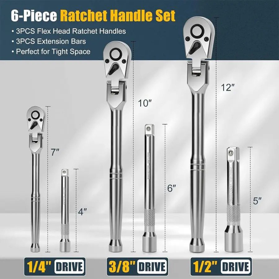 6Pcs Flex Head Swivel Ratchet Wrench Set Multi Drive — image 5