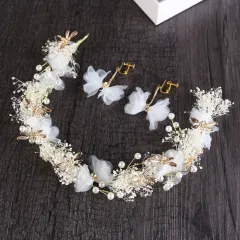 Silk Yarn Gypsophila Bridal Headgear - White - View 1