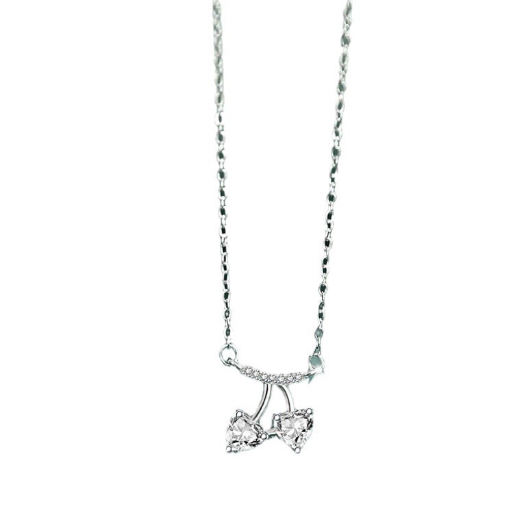 1pcs 999 Sterling Silver CZ Cherry Choker Necklace, Trendy Elegant Style, Ideal For Birthday & Holiday Gifts