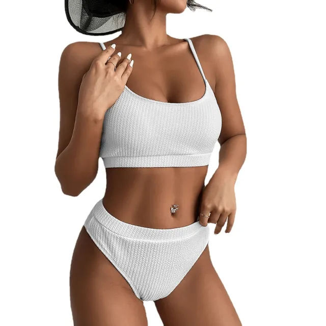 High Waist Bikini Swimwear Women Swimsuit New Push Up Biquini Ribbed Bathing Suit Women Sexy High Cut Bikinis Set White - Shop at LoveMi