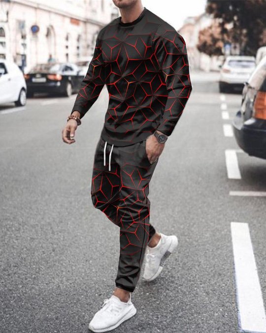 3d Digital Printing Crew Neck Sweater Sports Trousers Suit