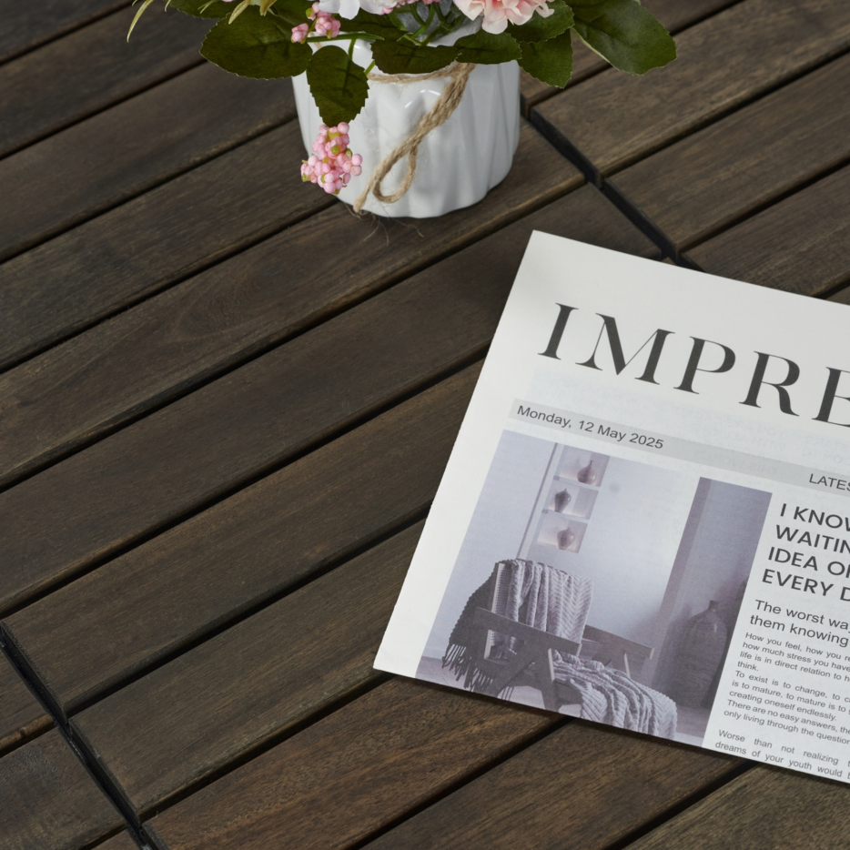 30 PCS Interlocking Deck Tiles Striped Pattern, 12inch X 12inch Dark Brown Square Acacia Hardwood Outdoor Flooring For Patio, Bancony, Pool Side