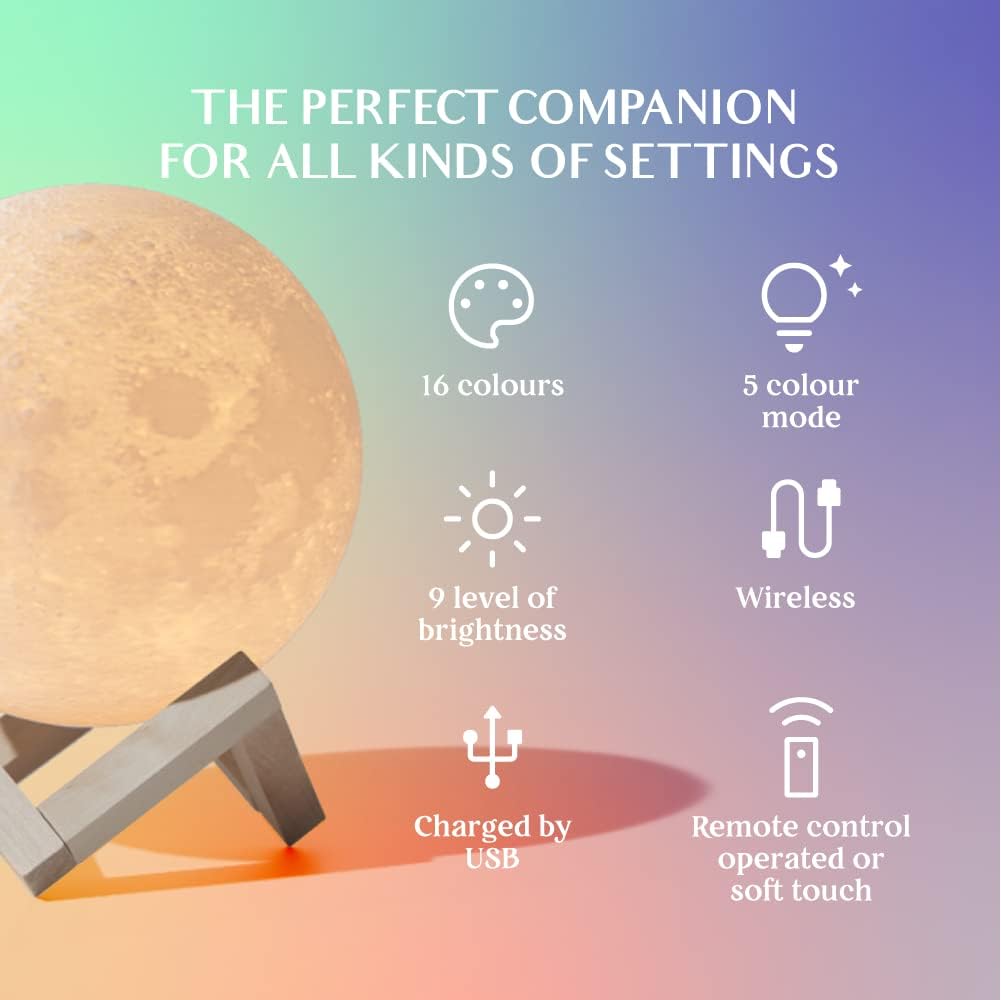 16-Color Lamp With Stand And Remote, Moon Lamp, LED Night Light With Dock, Creative Moon Light Uniq — foto 2