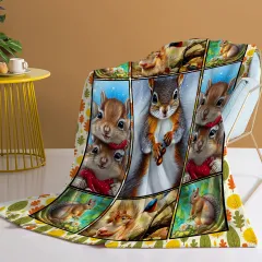 Of Flannel White Bellied Squirrel Cute Pet Theme Soft And Fluffy Multifunctional Outdoor Beach Camping Living Room Sofa Office Nap Printed Blanket ... - View 1