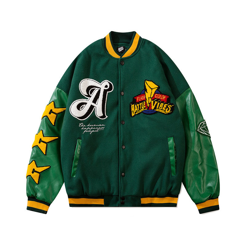 High Street Fashion Brand Pu Stitching Embroidered Jacket