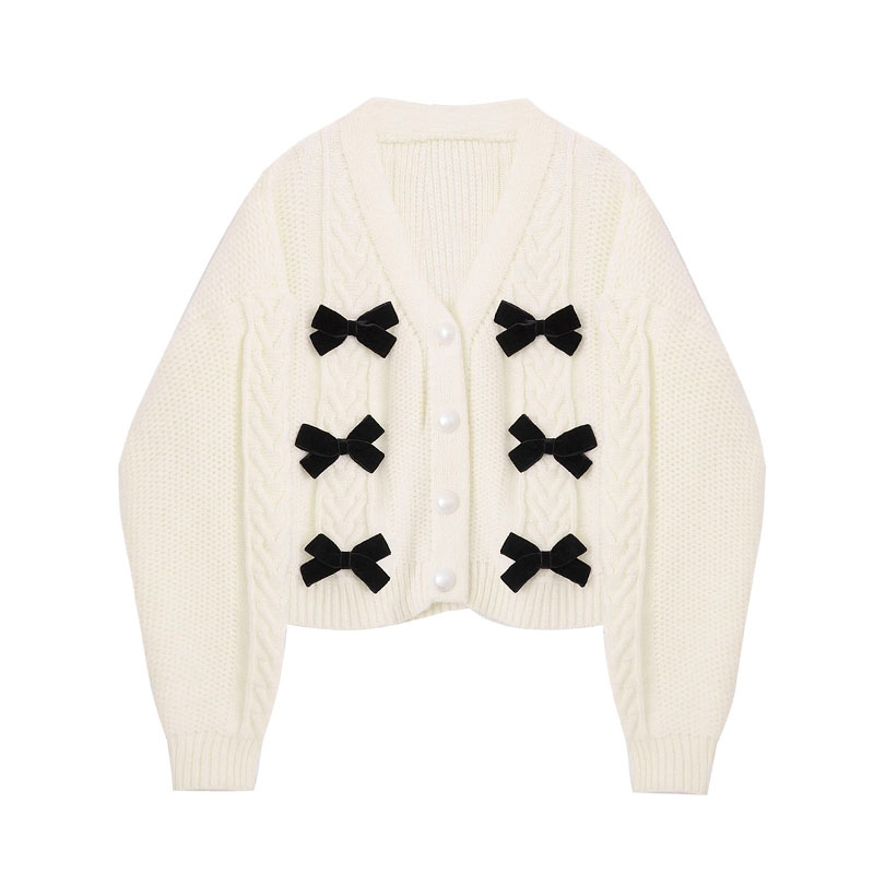 Small Design Sense Bowknot Knitted Cardigan Women Loose
