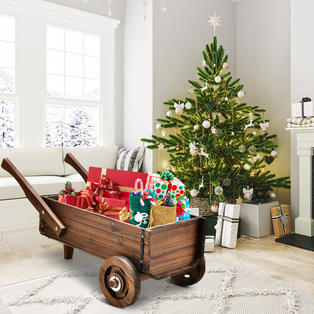 Wooden Wagon Planter Box with Wheels