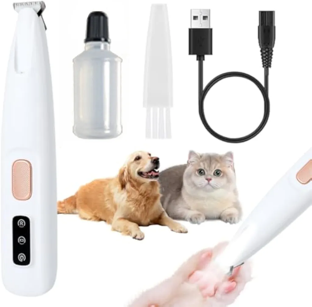 Dog Paw Trimmer Electric Dog Trimmer For Paws Pet Paws Trimmer With Led Light Rechargeable Low Noise Pet Trimmer Hair Clipper - White