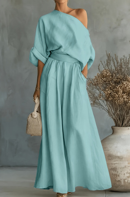 One-shoulder Off-the-shoulder Waist-tied Wide-leg Jumpsuit