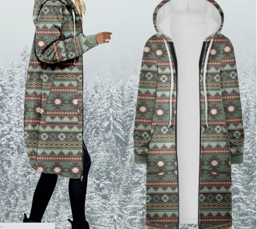 Printed Mid-length Hooded Women's Trench Coat