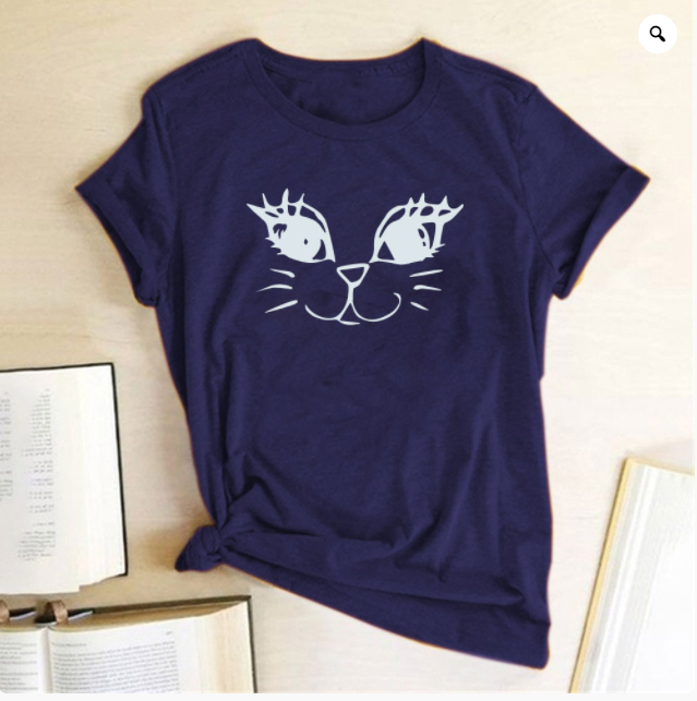 Title 7, Short-sleeved T-shirt Female Round Neck Cat Print