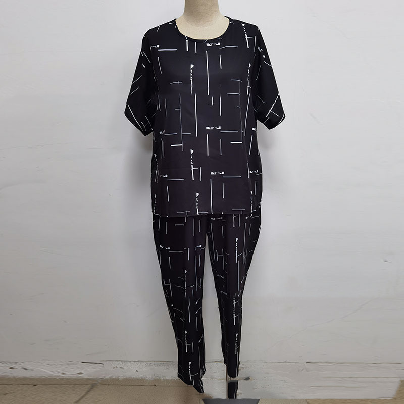 Women's Round Neck Five Quarter Sleeve Top Loose Trousers Two Piece Set