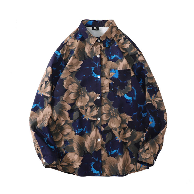 Women's Trendy Floral Full Print Long Sleeve Shirt Coffee - Shop at LoveMi