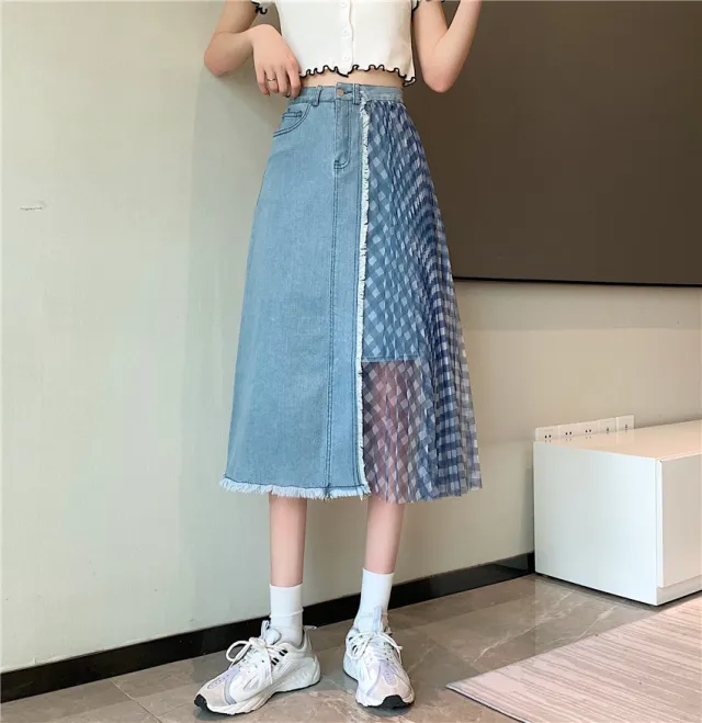 Summer Retro High waisted A line Skirt Was Thin Skirt Blue - Shop at LoveMi