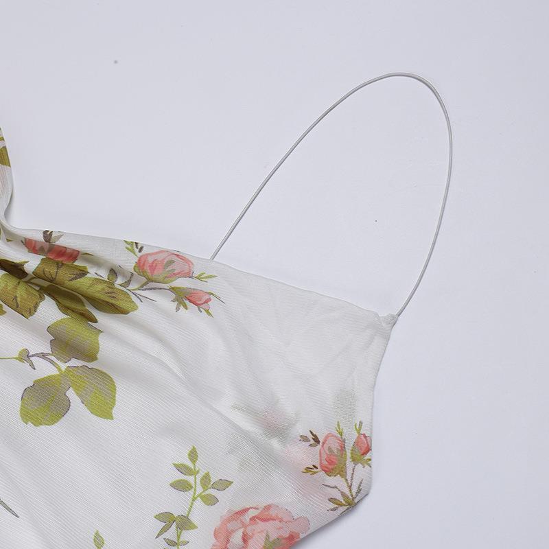 European Wind Sling Mesh Vintage Flower Dress