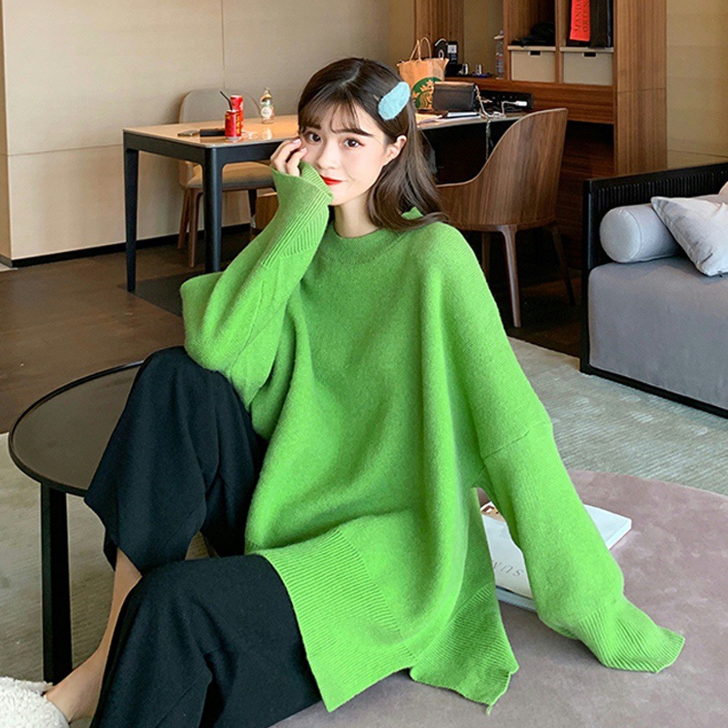 Ladies Loose Lazy Split Casual Knit Sweater