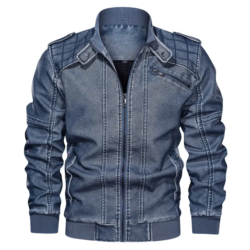 Leather Fashion Casual Youth Men's Wear Mock Collar Leather Shirt