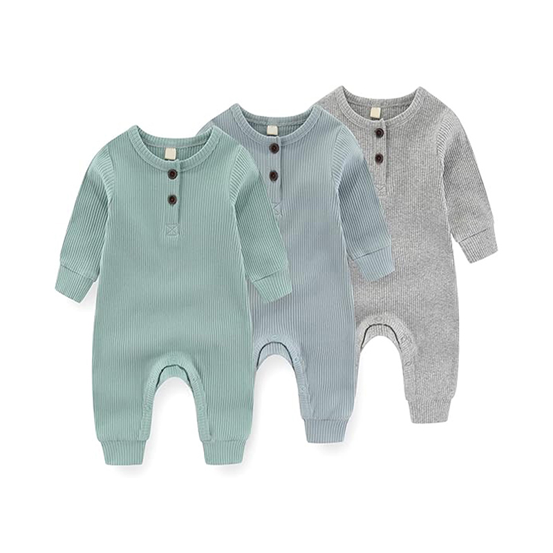 3-Pack Newborns Infants Baby Boys & Girls Long Sleeve Ribbed Romper Soft Button Front Jumpsuit — foto 10