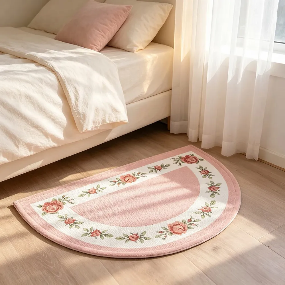 1pc French Country Style Vintage Rose Half Round Doormat