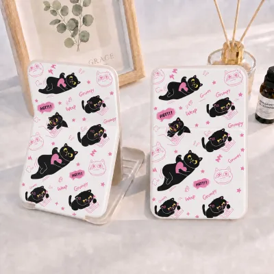 Cute Cartoon Black Cat Folding Compact Mirror, PU Leather Standable Pocket Makeup Mirror, Portable Travel Cosmetic Mirror For Girls Gift Wholesale Custom