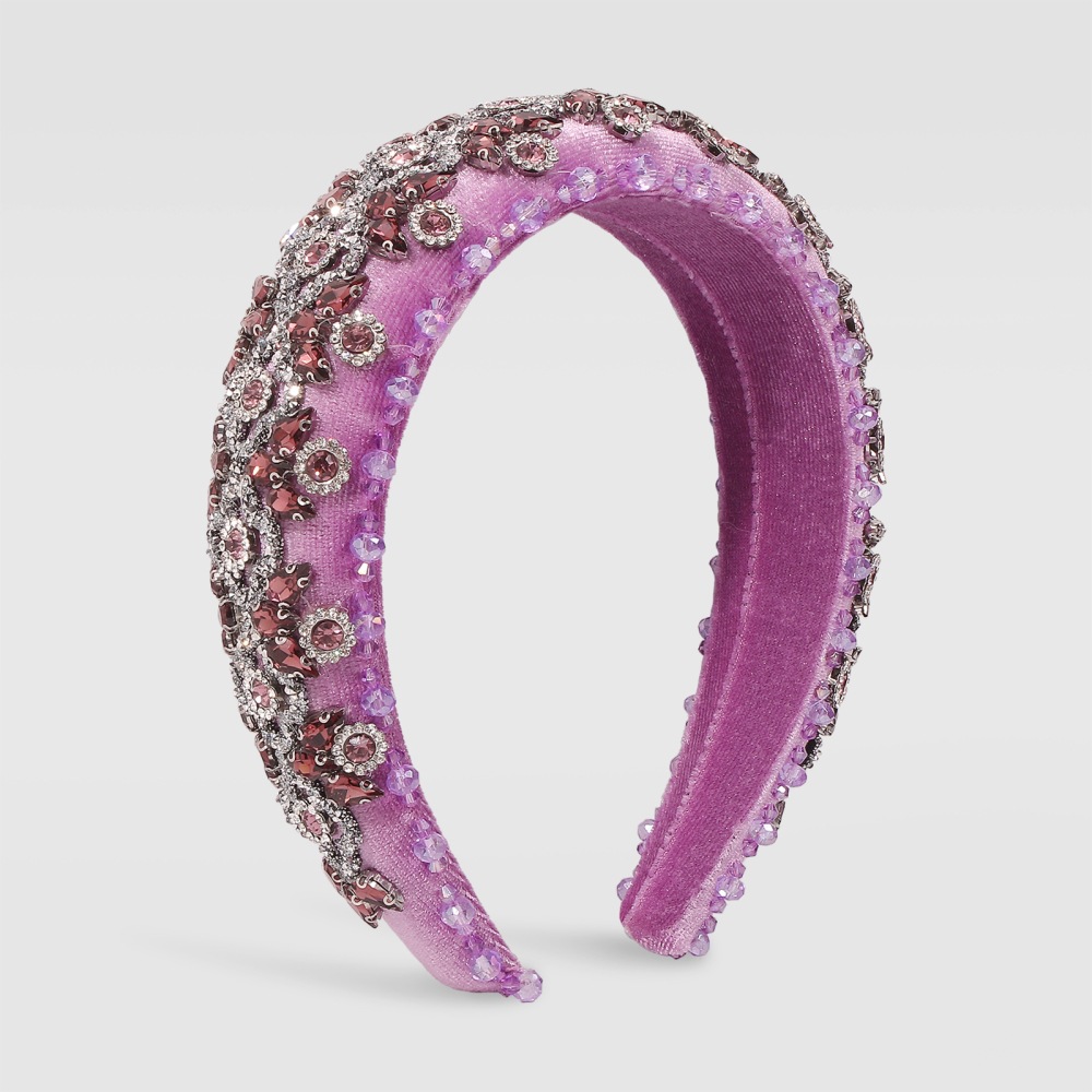 Baroque Style Diamond studded Sponge Headband Purple - Shop at LoveMi