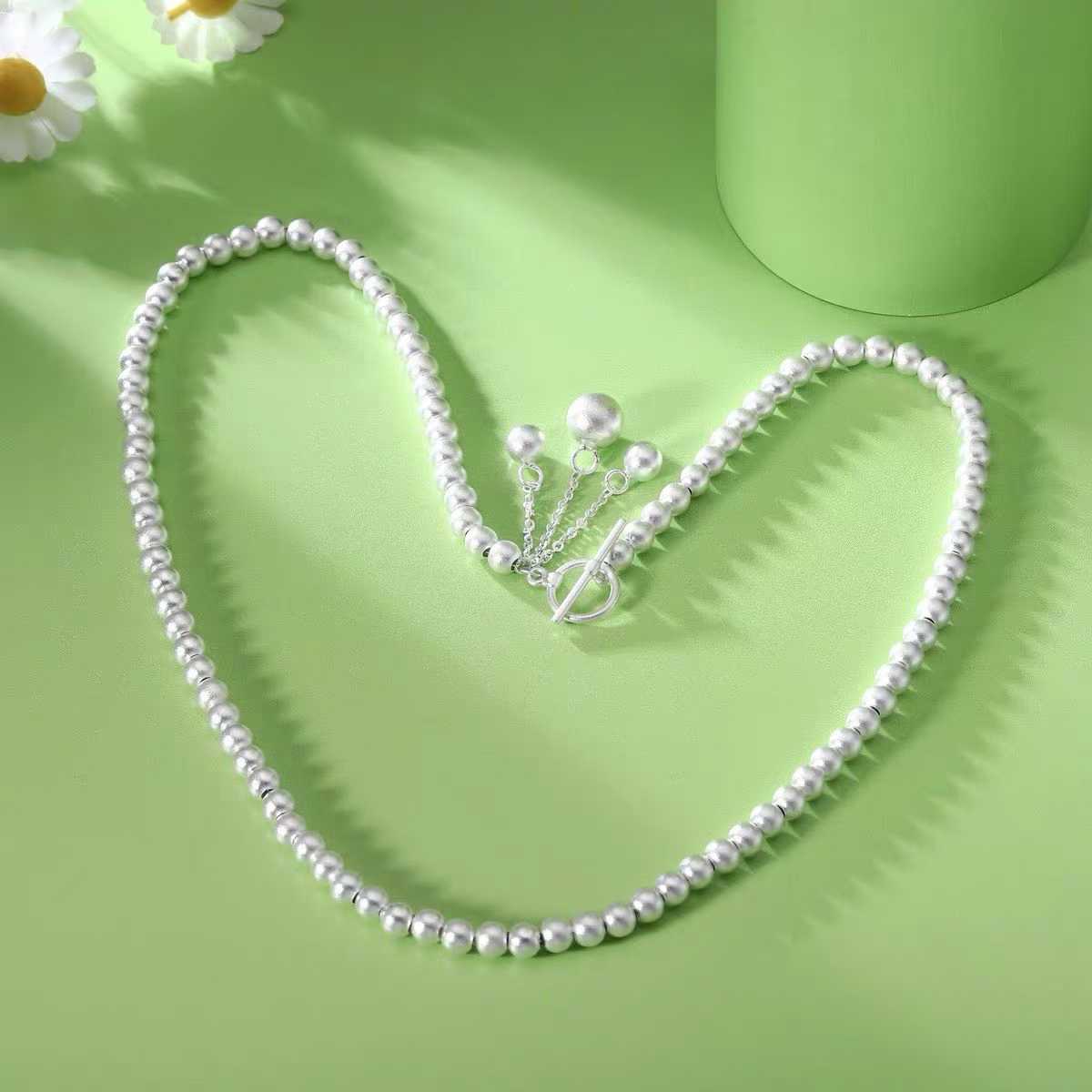 Collier Minimaliste Argent 925, Perles & Franges Fermoir OT