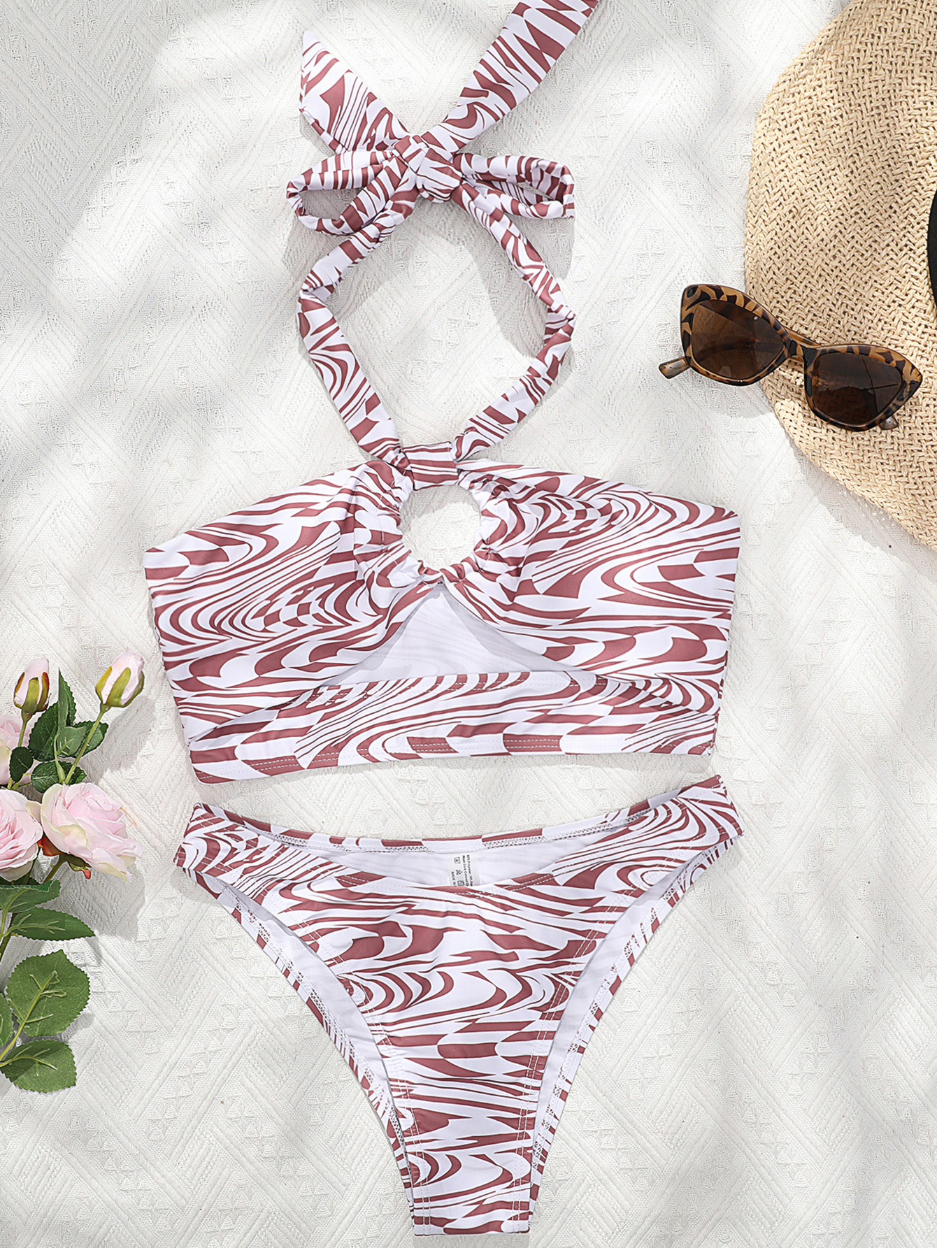 Rotary Print Lace Up Ikini Split
