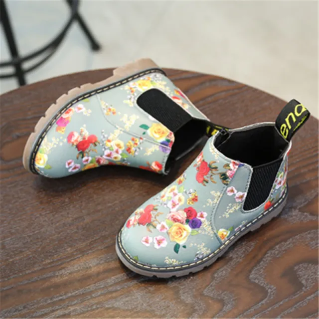 Printed Martin Boots Low Cut Leather Boots Grey - Shop at LoveMi