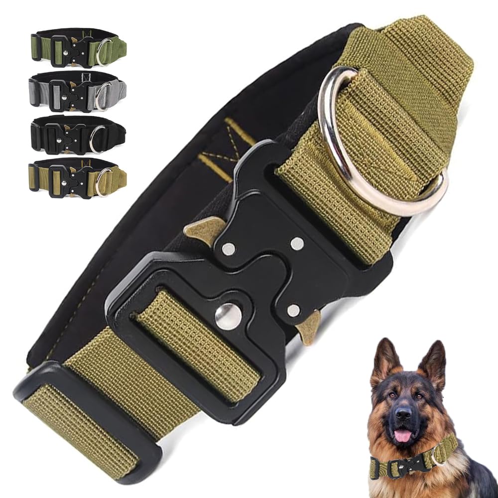 Tactical Dog Collars For Medium And Large Dogs, Reflective Collar Heavy Duty Collar Matching Leash & Harness, Quick Release, Nylon With Handle, Training Hunting