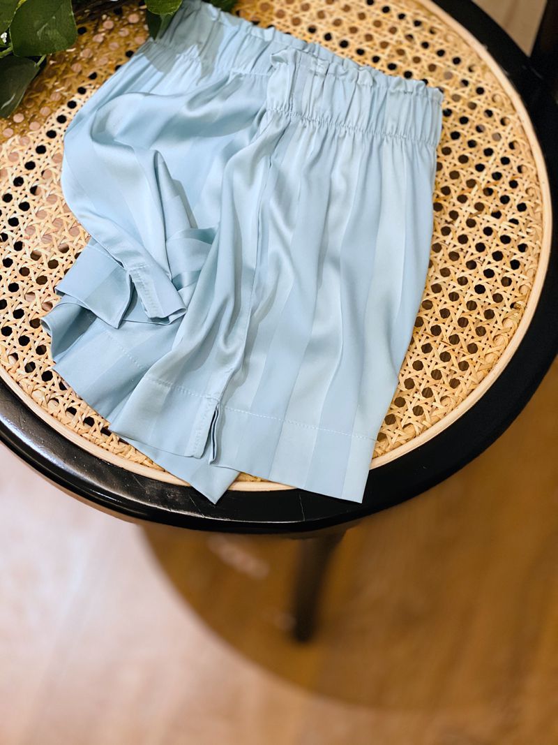 Pajamas About Temperament Striped Pattern Silk Fabric Short-sleeved Shorts Summer Ice Silk Home Service Suit Women