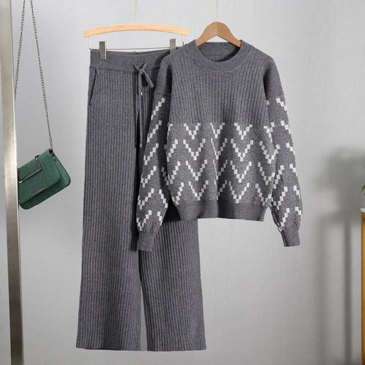 Slimming Wide-leg Pants Top Two-piece Fashionable Sweater For Age Reduction