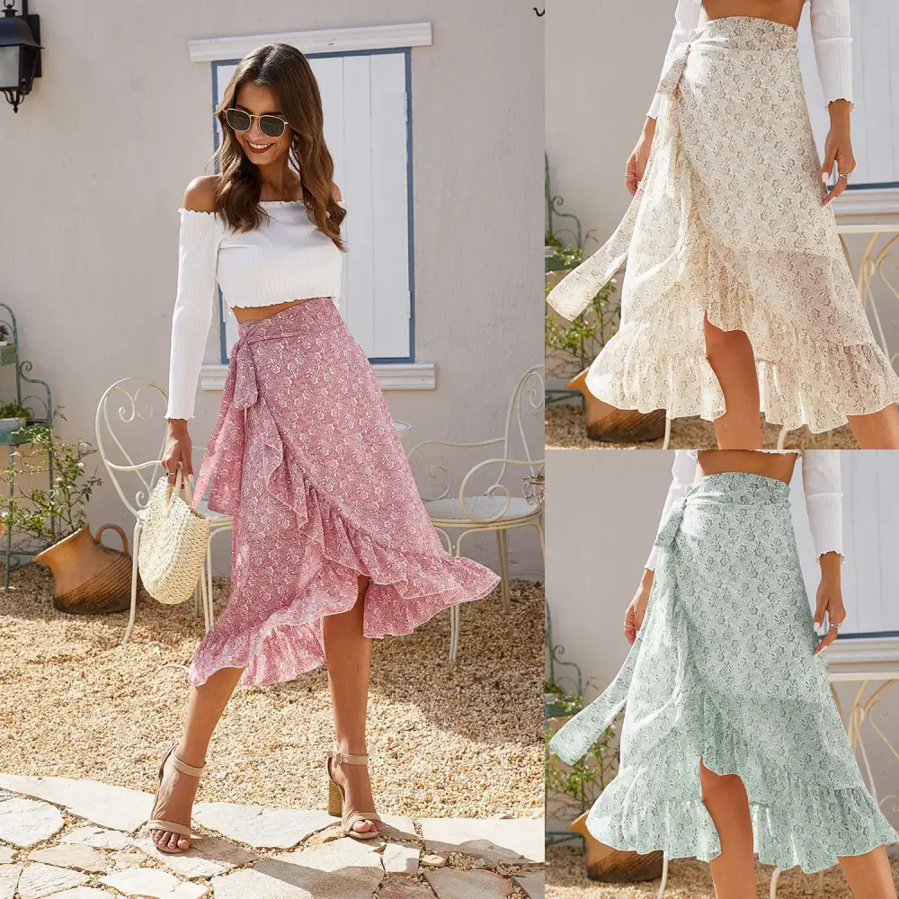 Woman Skirts High Waist Fashion Long Black Knotted Tied