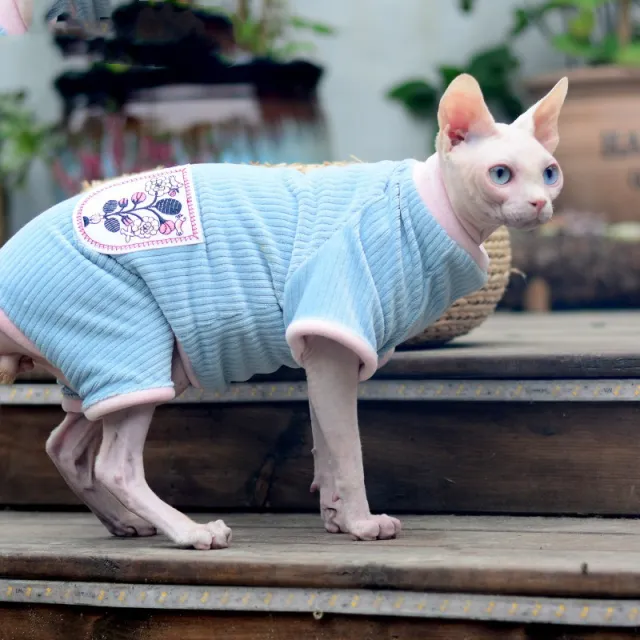 Hairless Cat Clothes Autumn And Winter Warm Double sided Fleece Blue - Shop at LoveMi