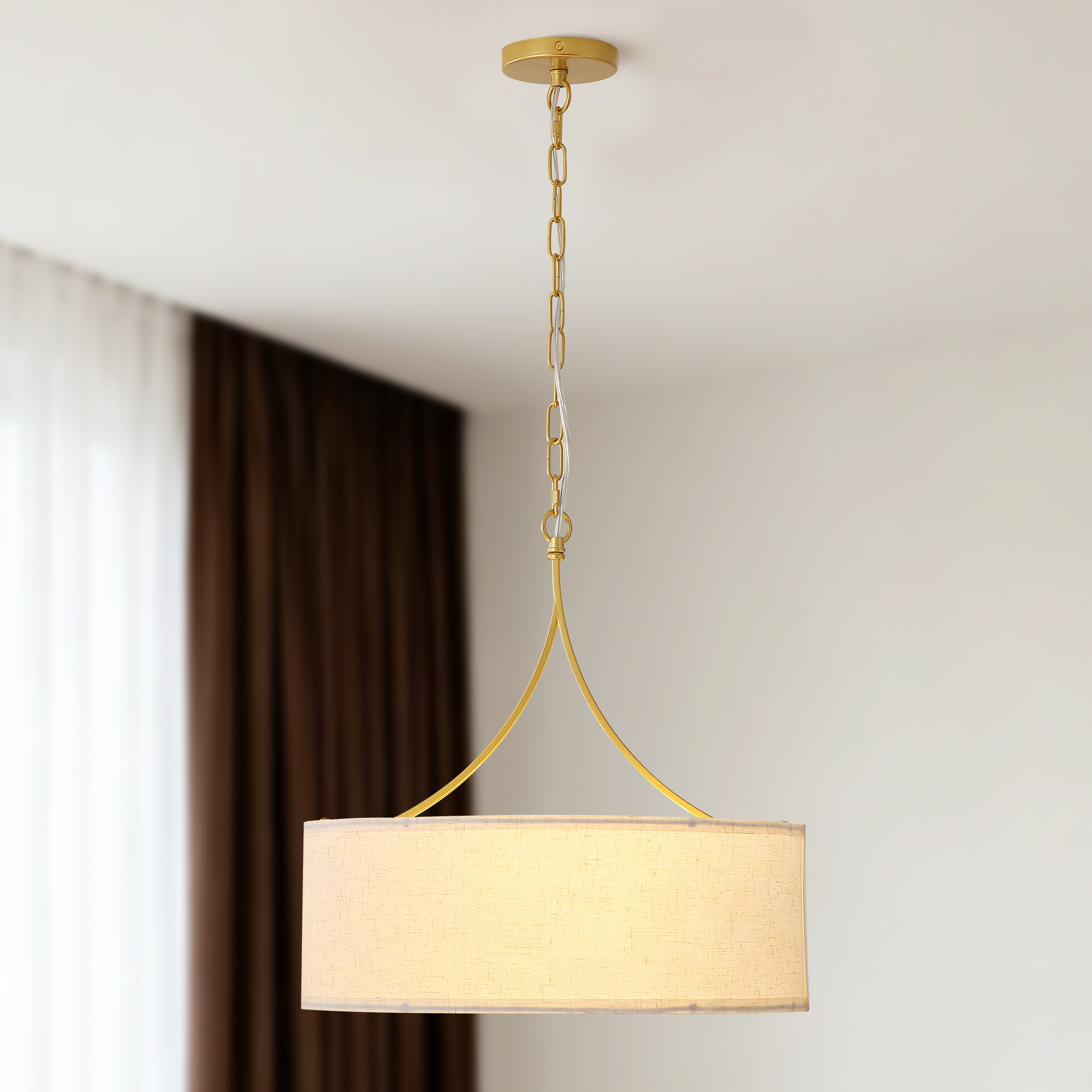 Modern 3-Light Fabric Pendant Light, Black Adjustable Drum Chandelier, Matte Black Fabric Shade Ceiling Light Fixture For Dining Room Living Room Bedroom