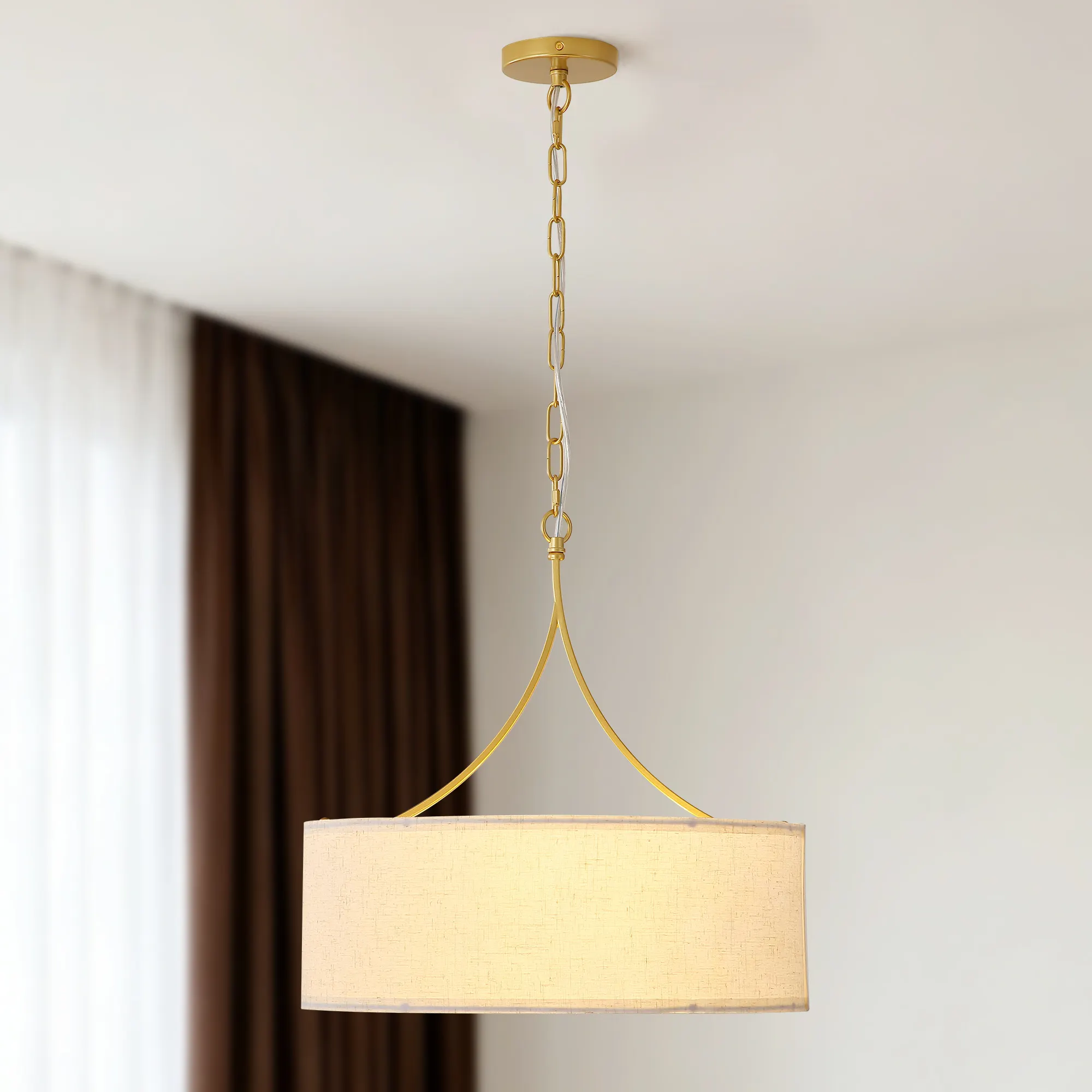 Modern 3-Light Fabric Pendant Light, Black Adjustable