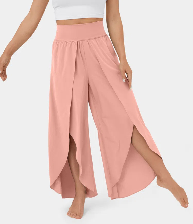 Loose Split Yoga Pants Summer Elastic High Waist Wide Leg Trousers ...