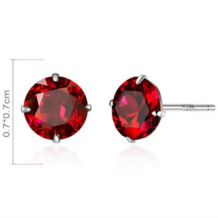 Women's Fashion Simple Sterling Silver Red Zircon Earrings