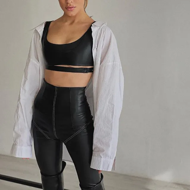 Women's PU Leather Elastic Tights Black - Shop at LoveMi