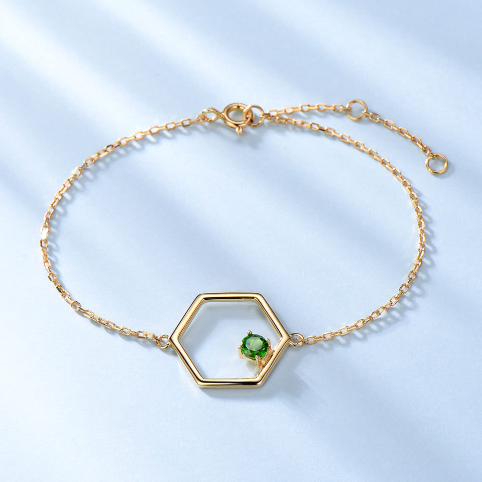 Sterling Silver Emerald Simple Design Girlfriend Couple Bracelet