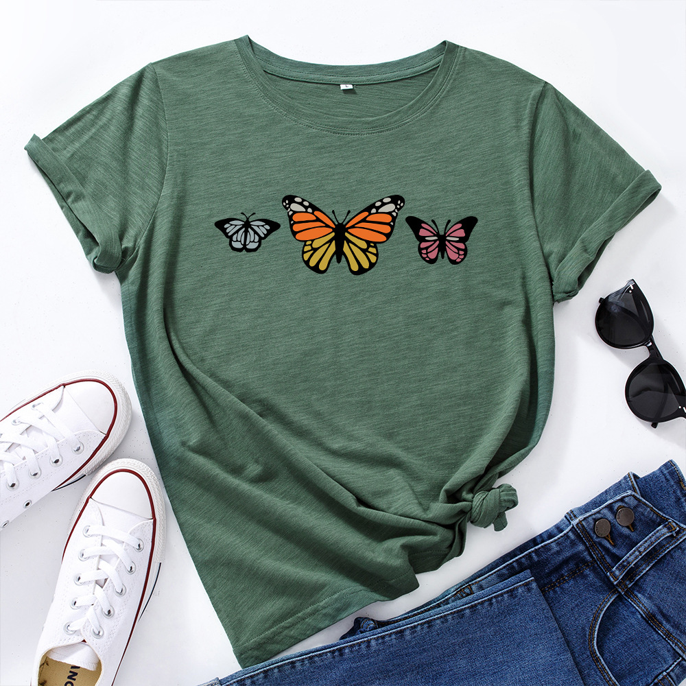 Title 4, Pure cotton loose round neck butterfly short sl...