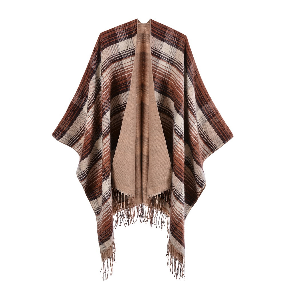 Classic Colorful Plaid Shawl Cape Faux Cashmere Tassel Thickening