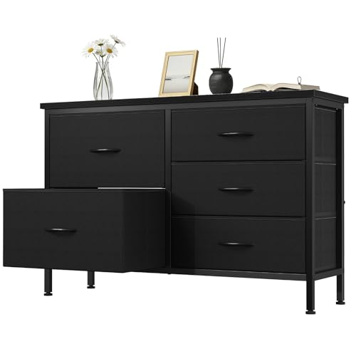 5 Drawer Dresser For Bedroom, Drawers With Wooden Top Metal Frame
