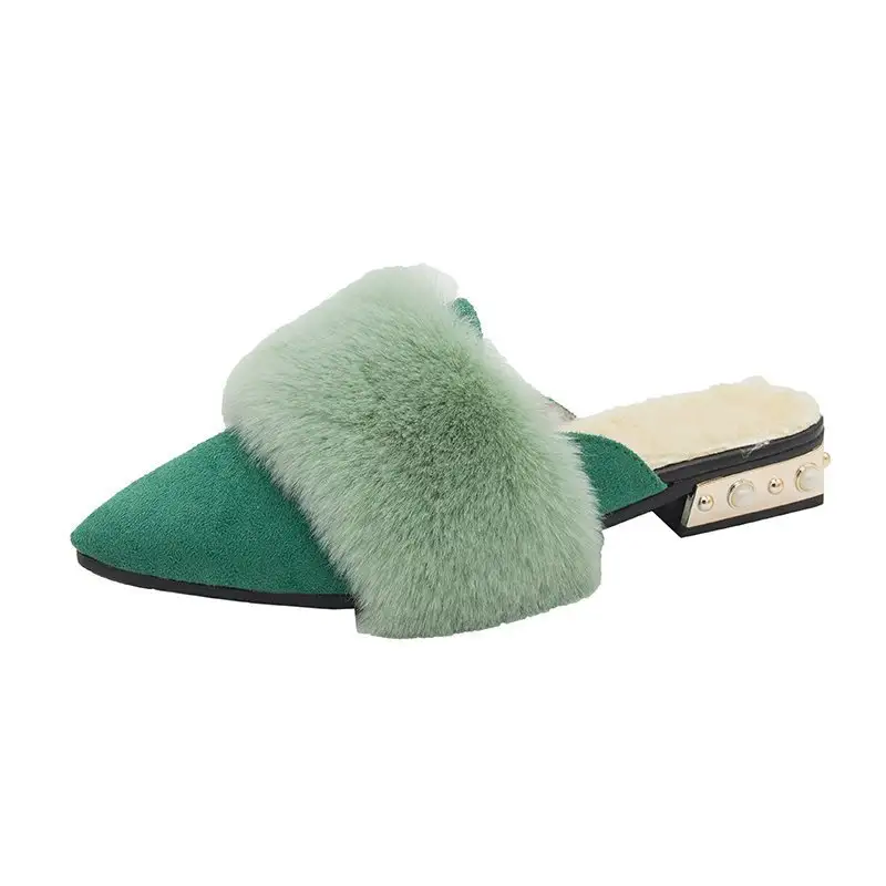 Women's Bow Suede Pointed Toe Low Heel Slip-on Slippers