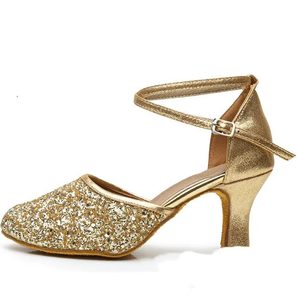 Women High Heeled Modern Latin Dance Shoes - Gold