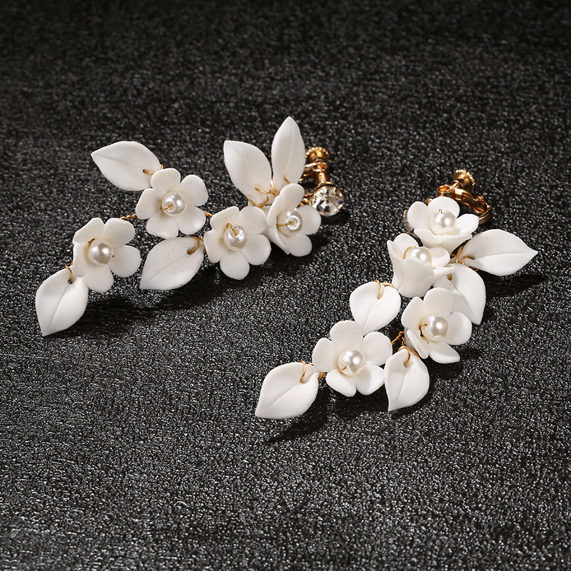 Title 2, White Ceramic Flower Handmade Flower Earpieces