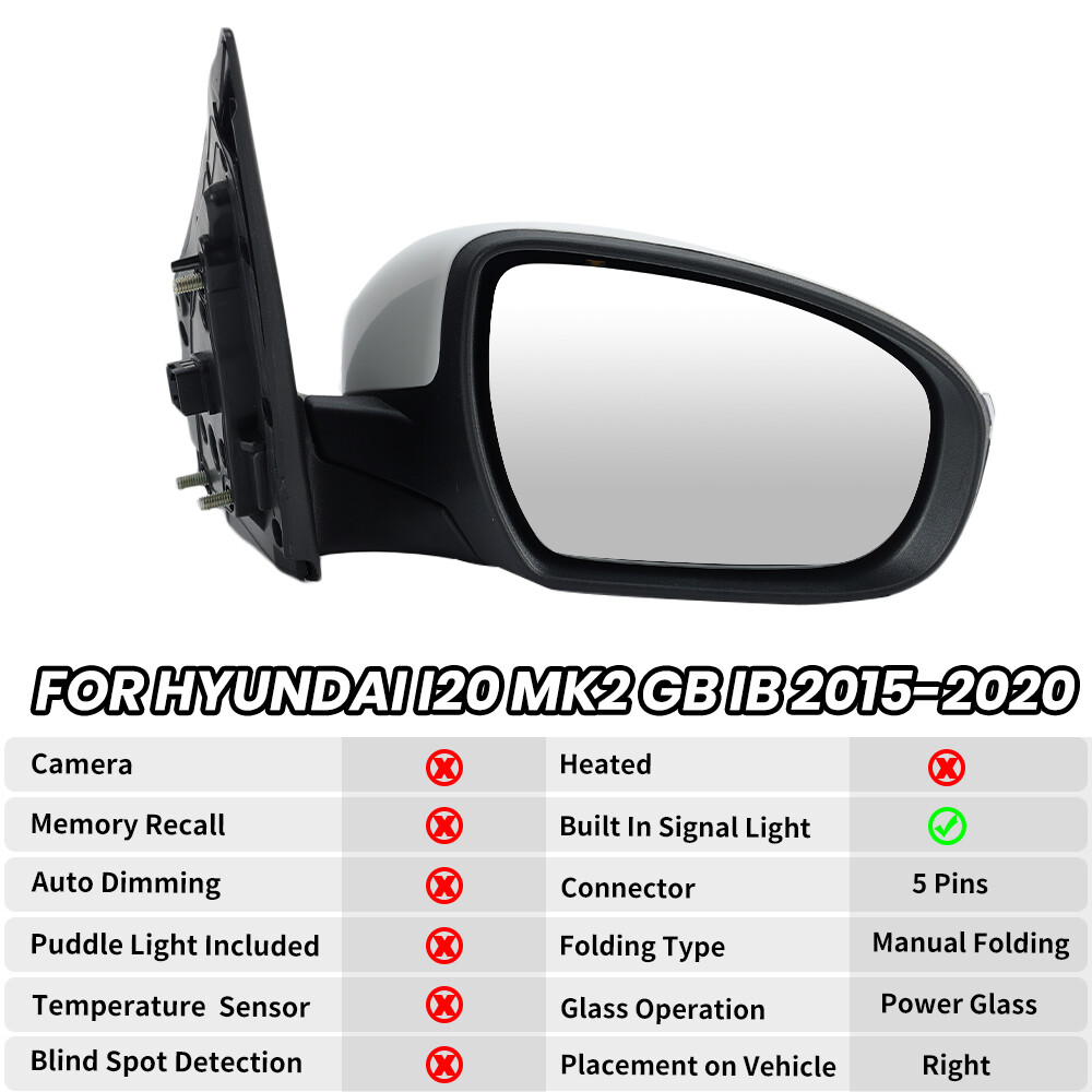 For Hyundai I20 MK2 - Right Driver Wing Mirror Primed White Indicator UK — image 7
