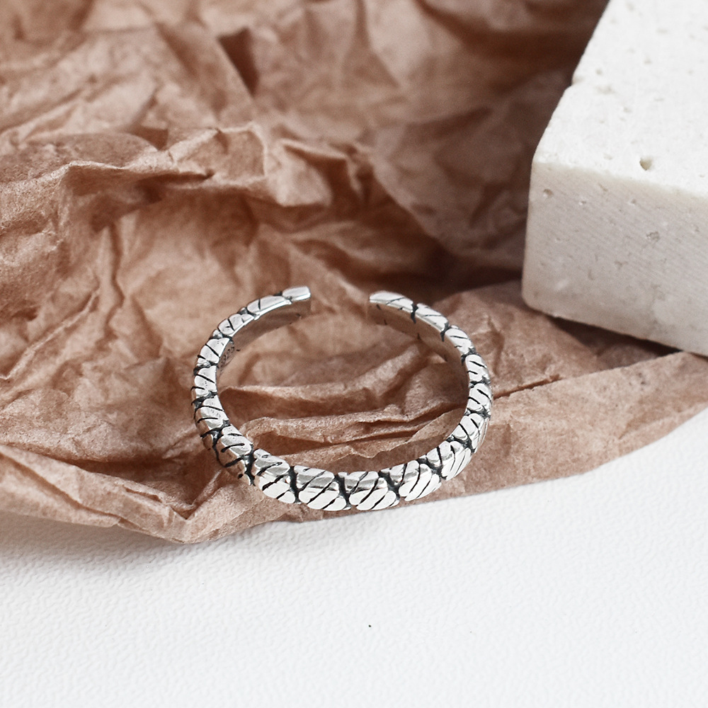 Ins Temperament Cold Wind Jewelry S925 Sterling Silver Vintage Texture Ring