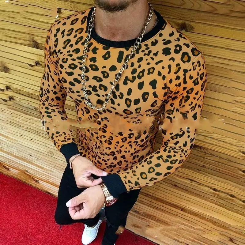 Men's Leopard Print Long Sleeve T Shirt