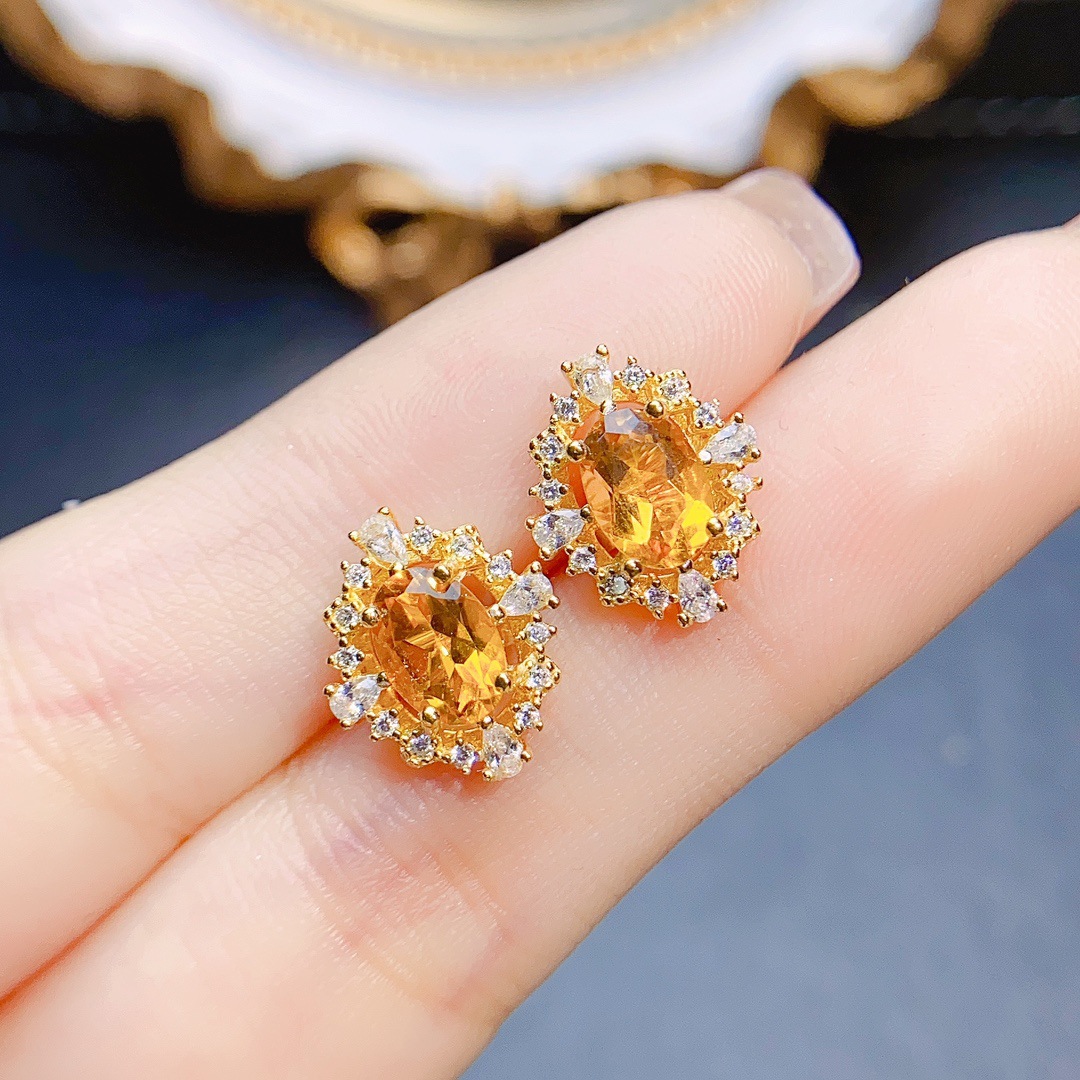 Title 2, Boucles doreilles clous citrine naturelle Arge...