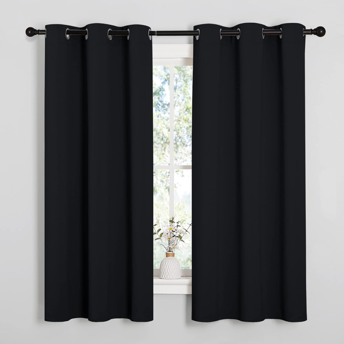 Halloween Pitch Black Solid Thermal Insulated Grommet Blackout Curtains Drapes For Bedroom Window 2 Panels, 42 Inches Wide By 63 Inches Long, Black thumbnail 3